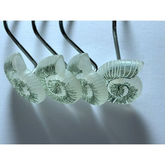 Nautical Theme Shower Curtain Hooks Set Shell Nautilus Conch Design Silver Hooks - Picture 3 of 4